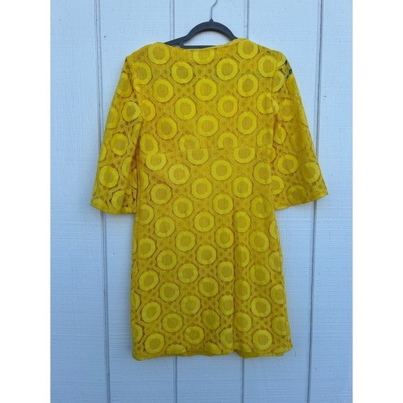 Trina Turk Yellow Lace Tunic Dress, 3/4 Sleeves, Lined, Mini Dress, Bell Sleeves - Picture 1 of 4